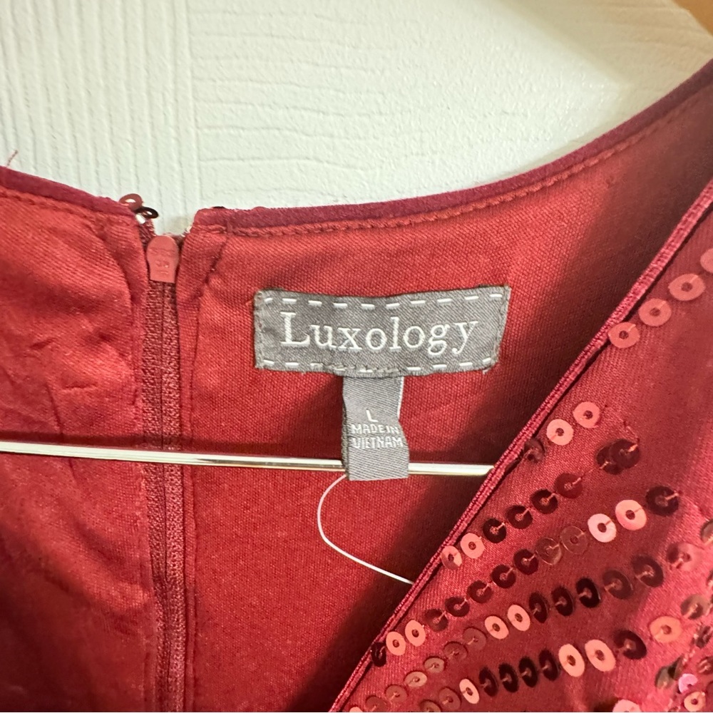 Luxology Burgundy Sequence Dress Sz Large - Picture 3 of 4